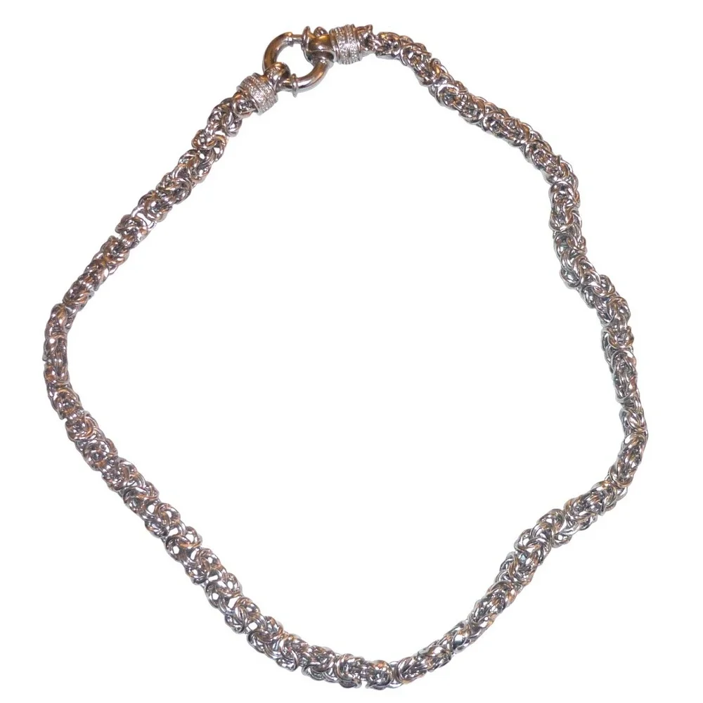 Silver Plated Byzantine Chain Necklace Chunky Rope Link Spring Ring Clasp 16